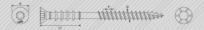 Шурупы для деревянных конструкций потайная головка с ребрами двойная резьба шлиц ТХ, тип 17